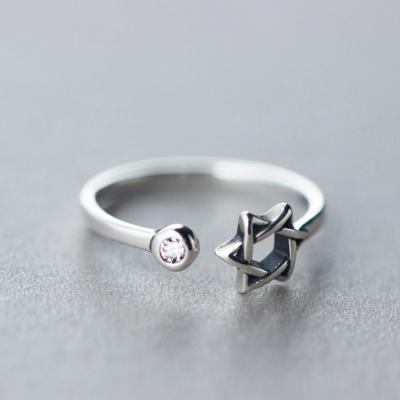 China Factory Price FASHIONABLE Zircon 100% 925 Sterling Silver Fashion Minimalism Hexagram Open Ring Fine Jewelry for Female for sale