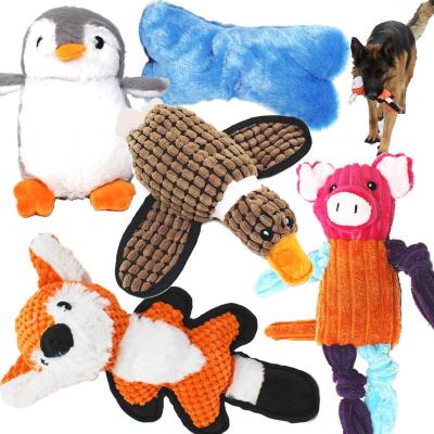 China New Custom Plush Fox Penguin Pig Duck and Bone Soft Stuffed Plush Toy 5 Packs For Squeaky Dog Toys Assortment for sale