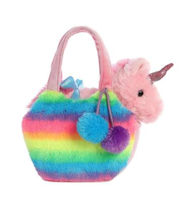 China New Custom Stuffed Plush Pink Unicorn Toy With Bag Stuffed Pet Carrier Plush Unicorn In Bag for sale