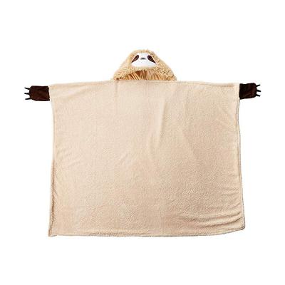 China Plush Customized Wearable Soft Plush Hooded Sloth Blanket With Claws For Adults And Kids for sale