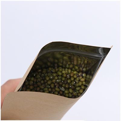 China Low MOQ Recycled Materials China Factory Custom Logo Printed Kraft Stand Up Supplier Frosted Window Pouch Food Packaging Film Aluminum Foil Bag for sale