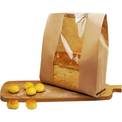 China Recycled Materials Paper Bread Bread Bag Kraft Food Packaging Storage Bakery Toast Bag With Included Front Window Free Label Seal Sticker Bread Bag for sale