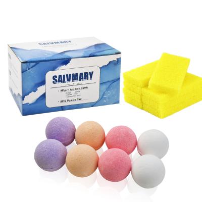 China Free Shipping USA Home Spa Hotel Spa Bath Bombs 40Boxes/Case Gift Set Including 8Pcs Mini Organic Natural Bath Bombs and 8Pcs Disposable Pumice Pad for sale