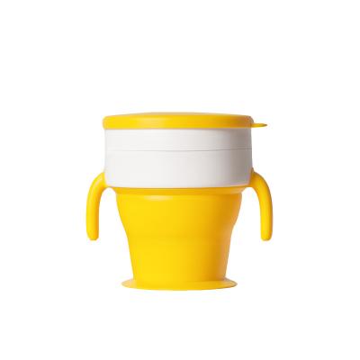 China Baby Feeding Amazon supplier baby product feeding snack cup baby milk feeding 2 in 1 baby feeding cup folding silicone PP for sale