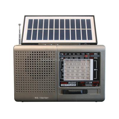 China Manufacture NS-1587 PORTABLE solar panel blueteeth radio with usb tf card and lamp for sale