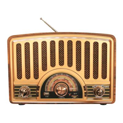 China Real vintage PORTABLE multi band wooden R-1927BT rechargeable radio with mp3 player and blue lamp slot teeth speaker for sale