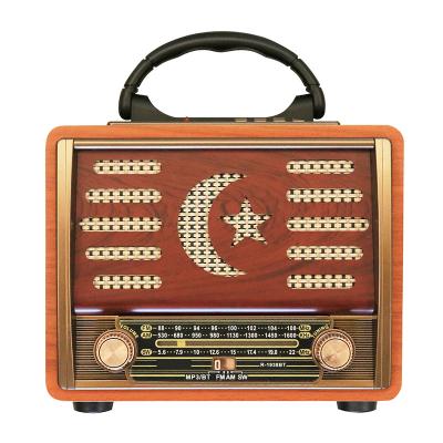 China Real retro R-1938BT PORTABLE wooden multi band rechargeable radio with wireless, usb, solar mp3 player and lamp slot speaker for sale