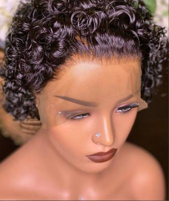 China Brazilian FRENCH LOOP Hair Water Wave Pixie Cut Short Full Lace Braided Wig For Human Hair Color Women Wigs for sale