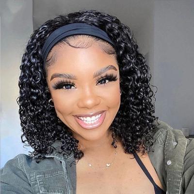 China Jerry Curl Popular Design Peruvian Lace Front Virgin Headband Wig Brazilian Halle Wholesale Price Red Short Cut Curly Hair Wig for sale