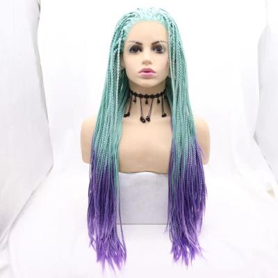 China Silky Straight Wave Ombre Braids Cosplay Wig Styled Synthetic Wig High Temperature Fiber Hand Tied Replacement Lace Front For All Women Daily Wear for sale