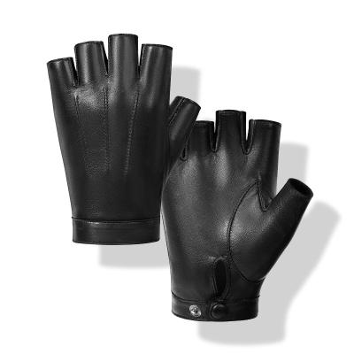 China Easy Wearable Spring Sheepskin Genuine Leather Gloves Autumn Half Finger Gloves for sale