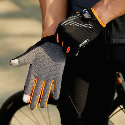 China Custom Summer Thin Breathable Motor Cycling Full Finger Touch Screen Bicycle Riding Gloves for sale