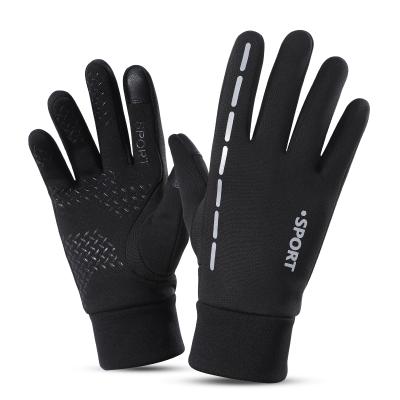 China Single Touch Screen Cheap Reflective Warm Outdoor Bicycle Stripe Night Man Riding Gloves Custom Logo for sale