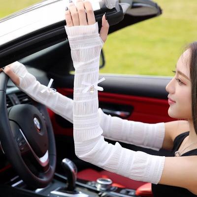 China Fashion Anti-UV Lace Silk Sun Protection Driving Summer Arm Sleeve Gloves Women UV Protection for sale