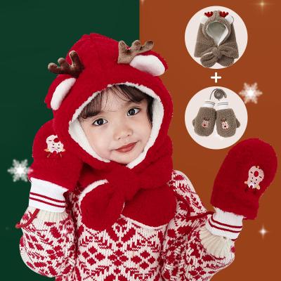 China Cute Winter Thermal Outdoor Style Fur Earflap Children Hat Scarf Gloves Set for sale