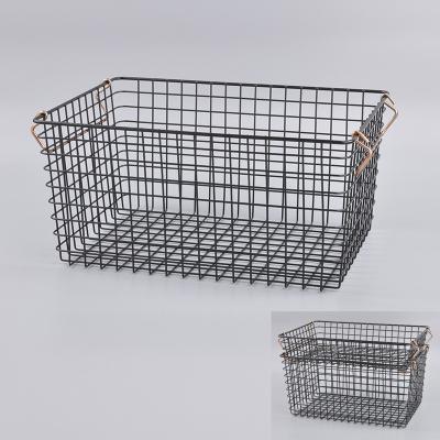 China Medium Size Stackable Iron Wire Mesh Basket Box With Handle Hot Dipped Galvanized Welded Wire Mesh Cage for sale