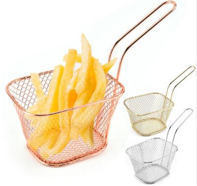 China Heat Resistance Eco-friendly Deep Stainless steel chips frying basket frying basket With Handle strainer 304 for sale