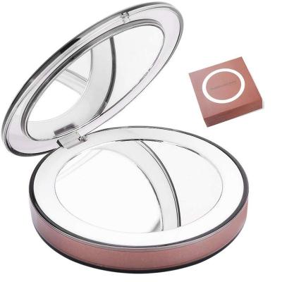 China Travel LED Lighted Mirror Lighted Magnifying Makeup Mirror 3X/1X Small Round Foldable Rechargeable Portable Mirror For Gifts for sale