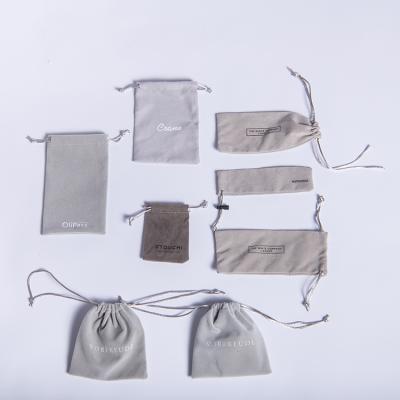 China Eco-Friendly Private Custom Logo Velvet Drawstring Gift Drawstring Jewelry Gray Soft Pouch Bag for sale