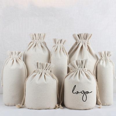 China Personalized Custom Logo Cotton Canvas Beige Candle Drawstring Around Bottom Drawstring Pouch Bag for sale