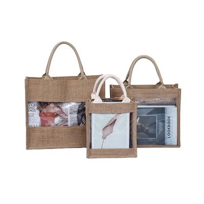 China Custom Clear Jute Bridesmaid Custom Clear Window PVC Customer Tote Eco Logo Shopping Tote Bag for sale