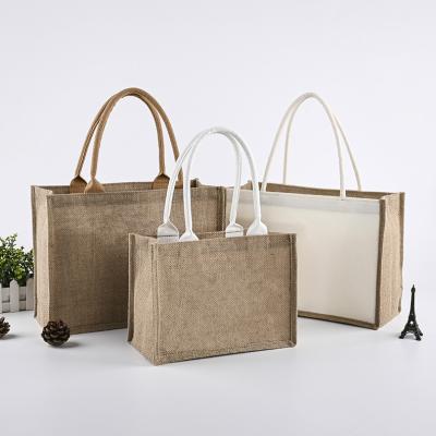 China Customer Friendly Custom Logo Tote Eco Waterproof Jute Burlap Shopping Tote Bag for sale