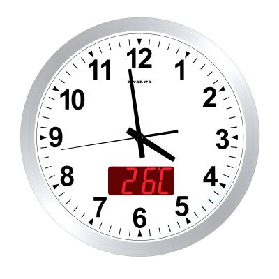 China KWANWA Style Antique Metal Quartz LED Wall Clock Battery Operated & 1.34 Inches Digital LED Time - Or Temperature Display, Non Ticking for sale