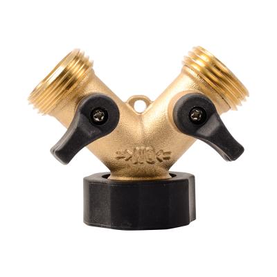 China 2 Way Metal Hose Connector With Built In Brass Isolation Valves Hose Splitter, 3/4