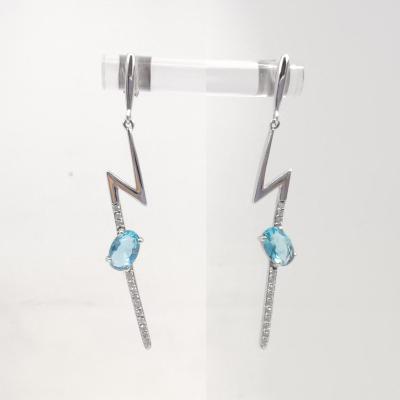 China Casual/Sporty Trendy Gold Plated Plain Sterling Silver Stud Earring, Blue Topaz Charm Earring Dangle for sale