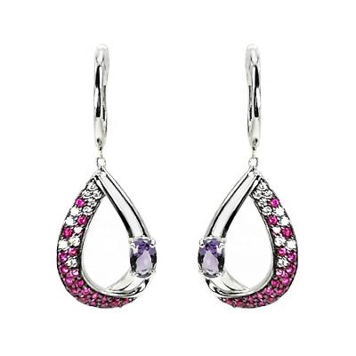 China Factory price 925 sterling silver zircon earrings casual/sporty cut earrings synthetic amethyst crystal for sale