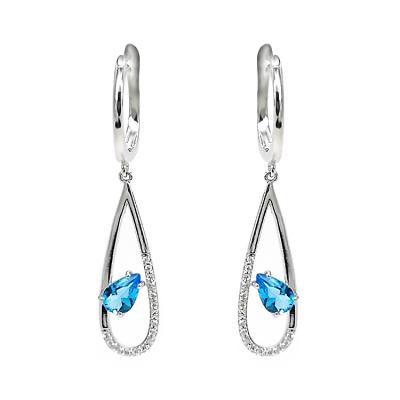 China Wholesale High Quality CLASSIC 925 Sterling Silver Teardrop Clips With Synthetic Blue Topaz for sale