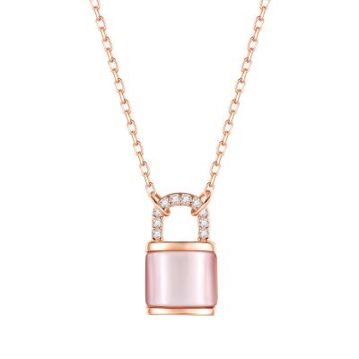 China Wholesale Sterling Silver Shell Designer Lock Pendant Chain Necklace Romantic Stackable Jewelry 925 Diamond Cz Rose Gold Plating for sale