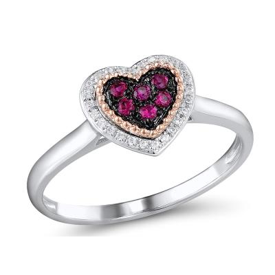 China Romantic Fine Jewelry 925 Sterling Silver Colorful Cubic Zircon Ruby Ring Women Diamond Heart Ring for Party for sale