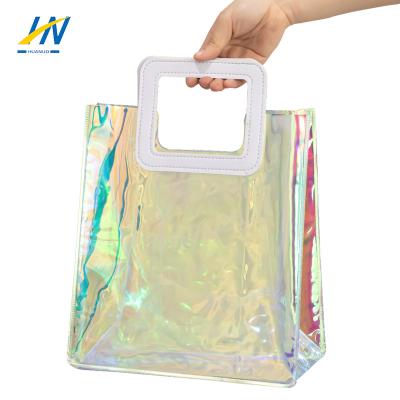 China Clear PVC Tote For Women Bolsos De Mujer Iridescent Holographic Shopping Tote For Women Bolsos De Mujer Rope Handle Bag A Bucket Key Custom Custom for sale