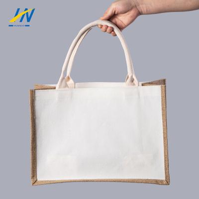 China Carry Handle Reusable Large Capacity Tote Rope Grocery Laminated Canvas Burlap Printed Custom Color DIY Personalized Burlap Sack Bag for sale