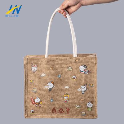 China High Quality Rope Handle Grocery Souvenir Wine Printed Logo Women Beach Jute Vegetable Bag Fashion Wholesale Burlap Sack Color for sale