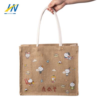 China New Rope Handle Design Burgundy Grocery Souvenir Wine Printed Logo Burlap Sack Women Vegetable Color Beach Jute Bag for sale