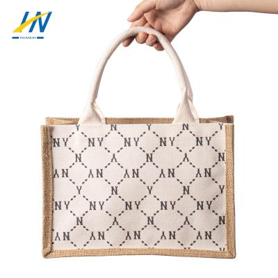 China Heavy Duty Canvas Lamination Hessian Bangladash Manufacture Rope Handle Laminated Customized Cross Body Bag Jute Jute Bag for sale