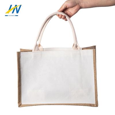 China Large Cross Handle Promotional Hand Wine Souvenir Gift Body Canvas Hessian Jute Laminated Beach Grocery Bag Souvenir Wine Bag for sale