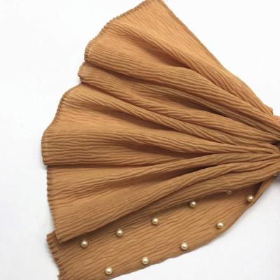 China Neckscarf& high quality beaded bubble pleated chiffon muslim hijab scarves lady scarf shawl wholesale in malaysia for sale