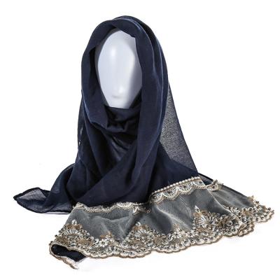 China Latest Fashion Luxury Wide Style Lace Girl Shawl Modern Cotton Blend Hijab for sale