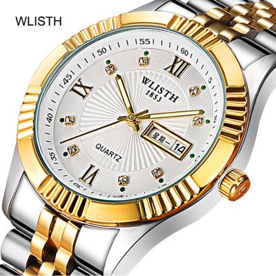 China Amzon hot selling day/date quartz watch lover's wristwatches WLISTH S902 shape luminous watches for sale