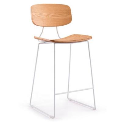 China Modern bar furniture metal frame kitchen loft plywood bar stool wooden back chair for sale