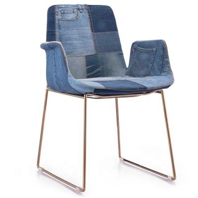 China Modern Custom Hotel Restaurant Furniture Jeans Metal Armrest Modern Dining Chair for sale