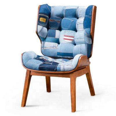 China Modern five star hotel furniture denim plywood armchair wooden lounge sofa elbow chair for restaurant for sale