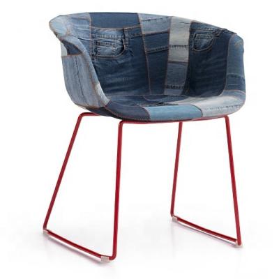 China Leisure Chair Metal Frame Hotel Restaurant Cafe Furniture Patchwork Denim Dining Chair for sale