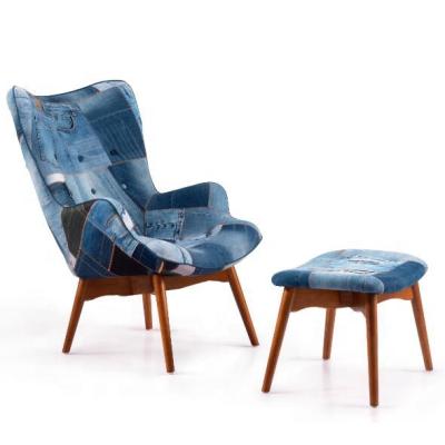 China Modern High Quality Jeans Lining Living Room Accent Chair With Stool for sale