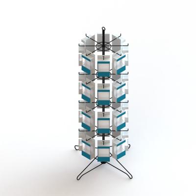 China 4 Tier Removable Retail Floor Revolving Display Rack With Hooks And Sign Top Clip for sale