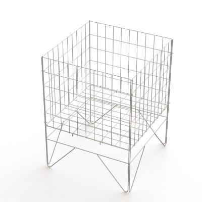 China Retail Stores Grocery Square Shape Wire Bin Display Racks Metal Mash Wire Bin Display Stand for sale