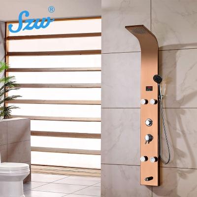 China With Slide Bar Bathroom Massage Stainless Steel Wall Mount Shower Faucet Rose Gold Shower Panel Column Towers Led Shower Panel for sale